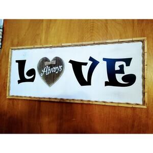 Handmade Wooden Farmhouse Boho Rustic Love Sign Vinyl Lettering Hand Crafted SEE